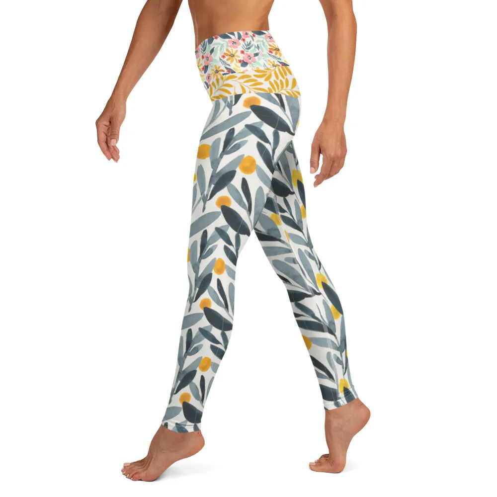 Yellow and Grey Watercolor - Yoga Leggings