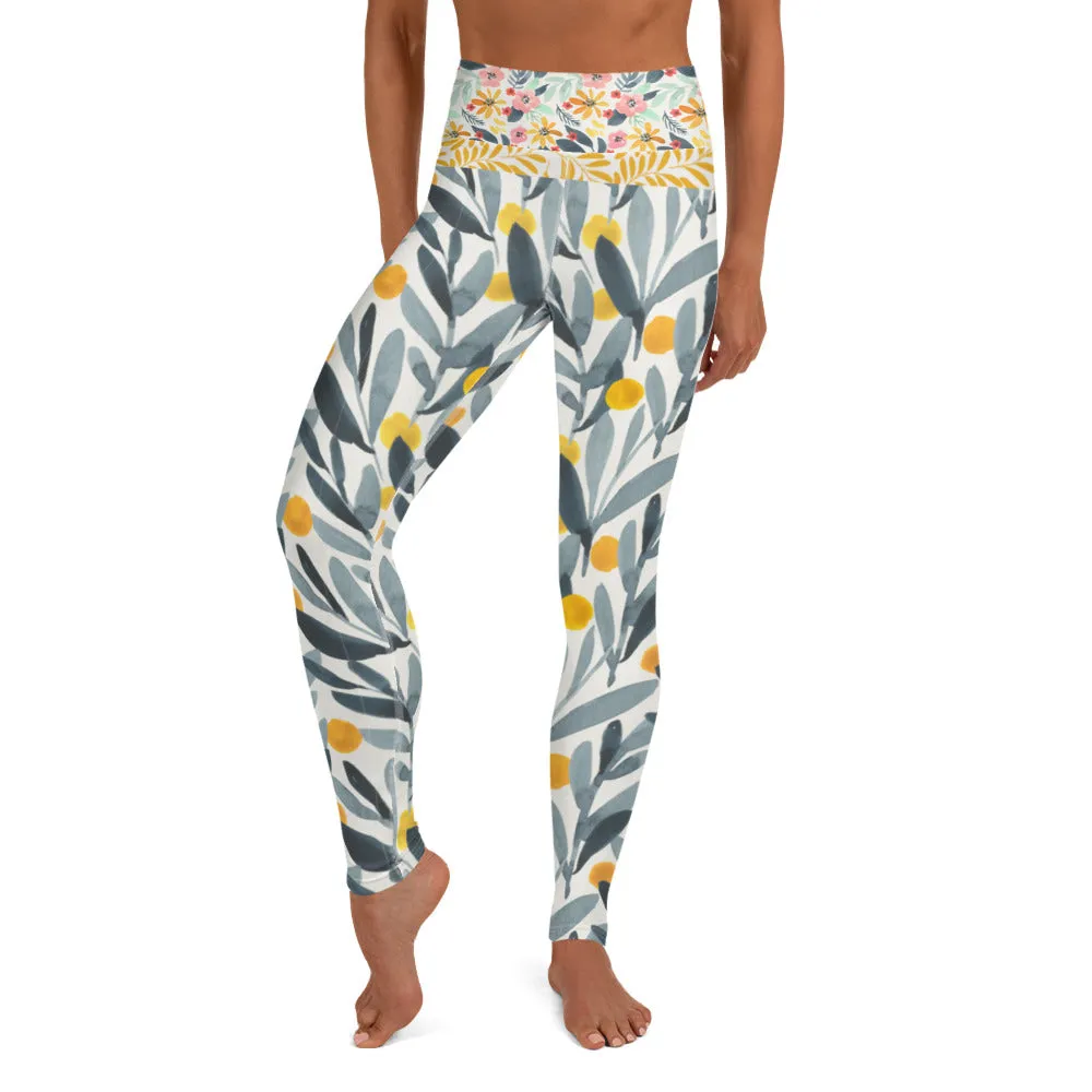 Yellow and Grey Watercolor - Yoga Leggings