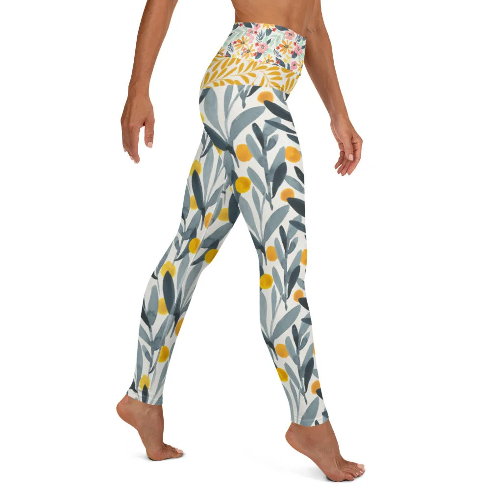 Yellow and Grey Watercolor - Yoga Leggings