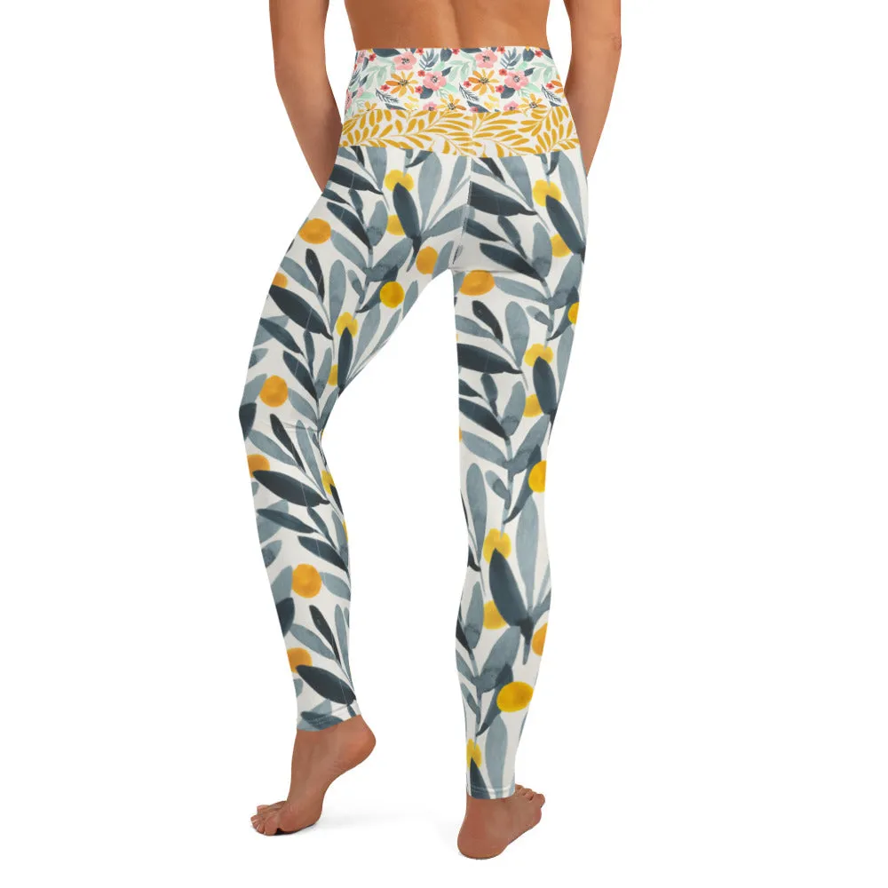 Yellow and Grey Watercolor - Yoga Leggings