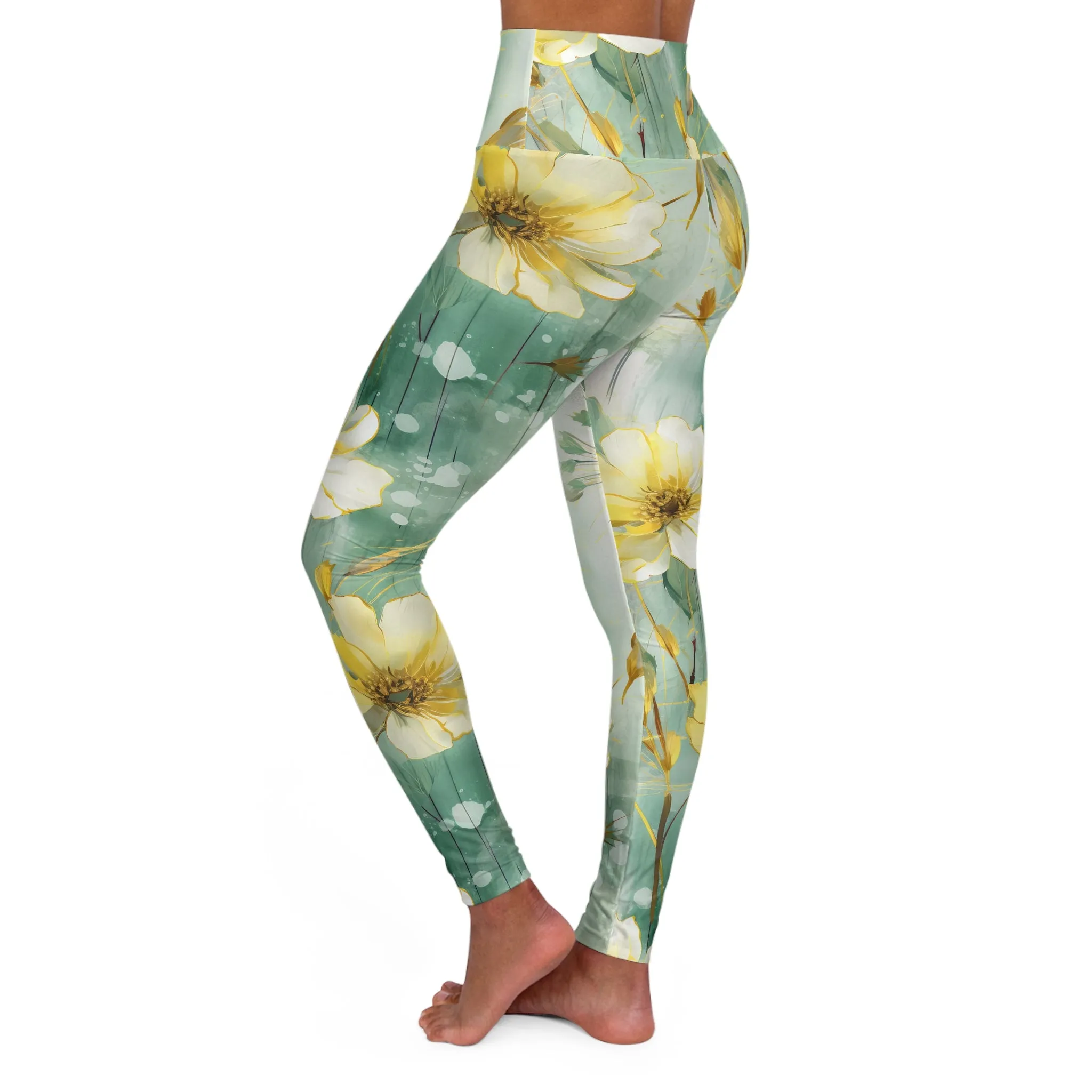 Yellow Floral High Waisted Yoga Leggings - Comfortable & Stylish Activewear