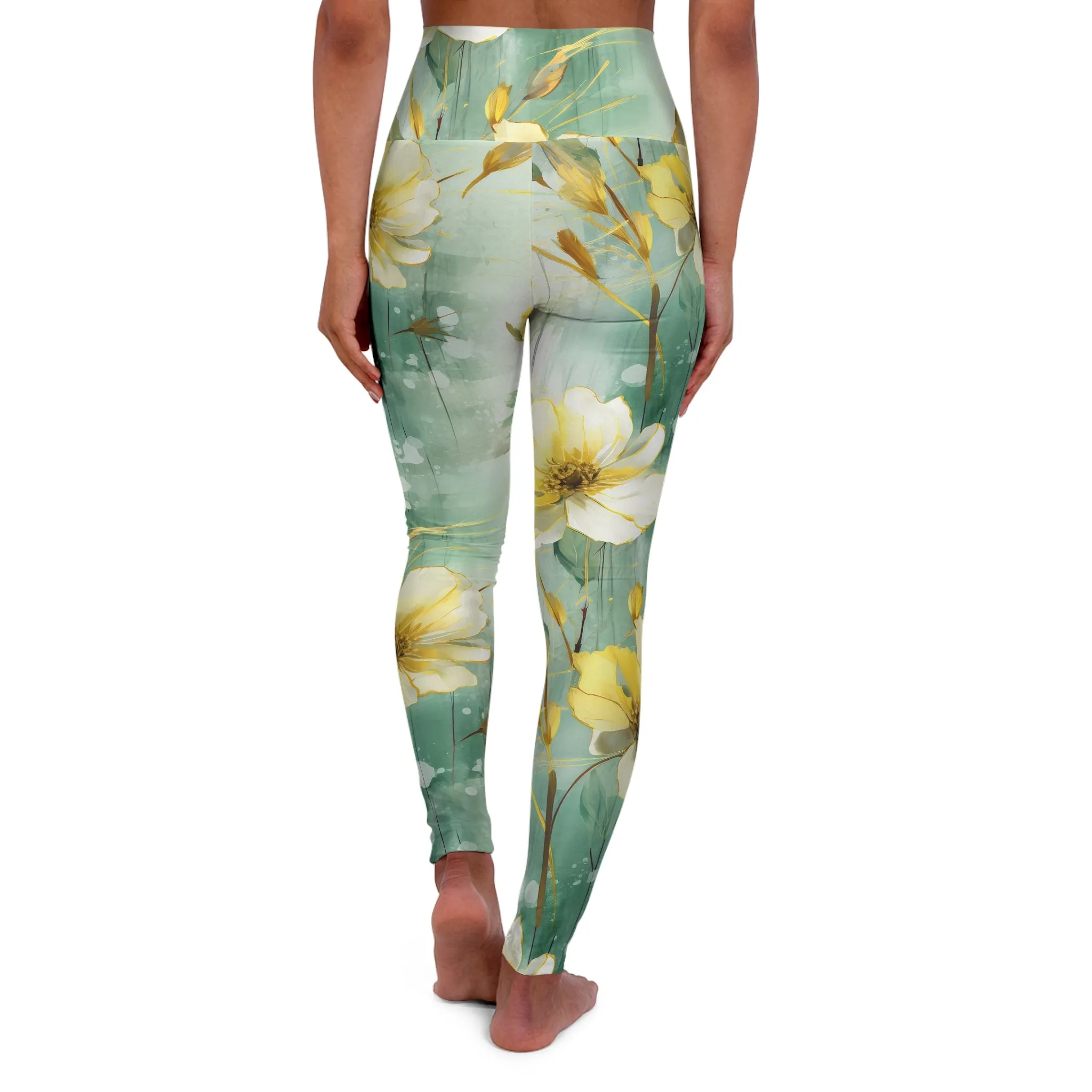 Yellow Floral High Waisted Yoga Leggings - Comfortable & Stylish Activewear