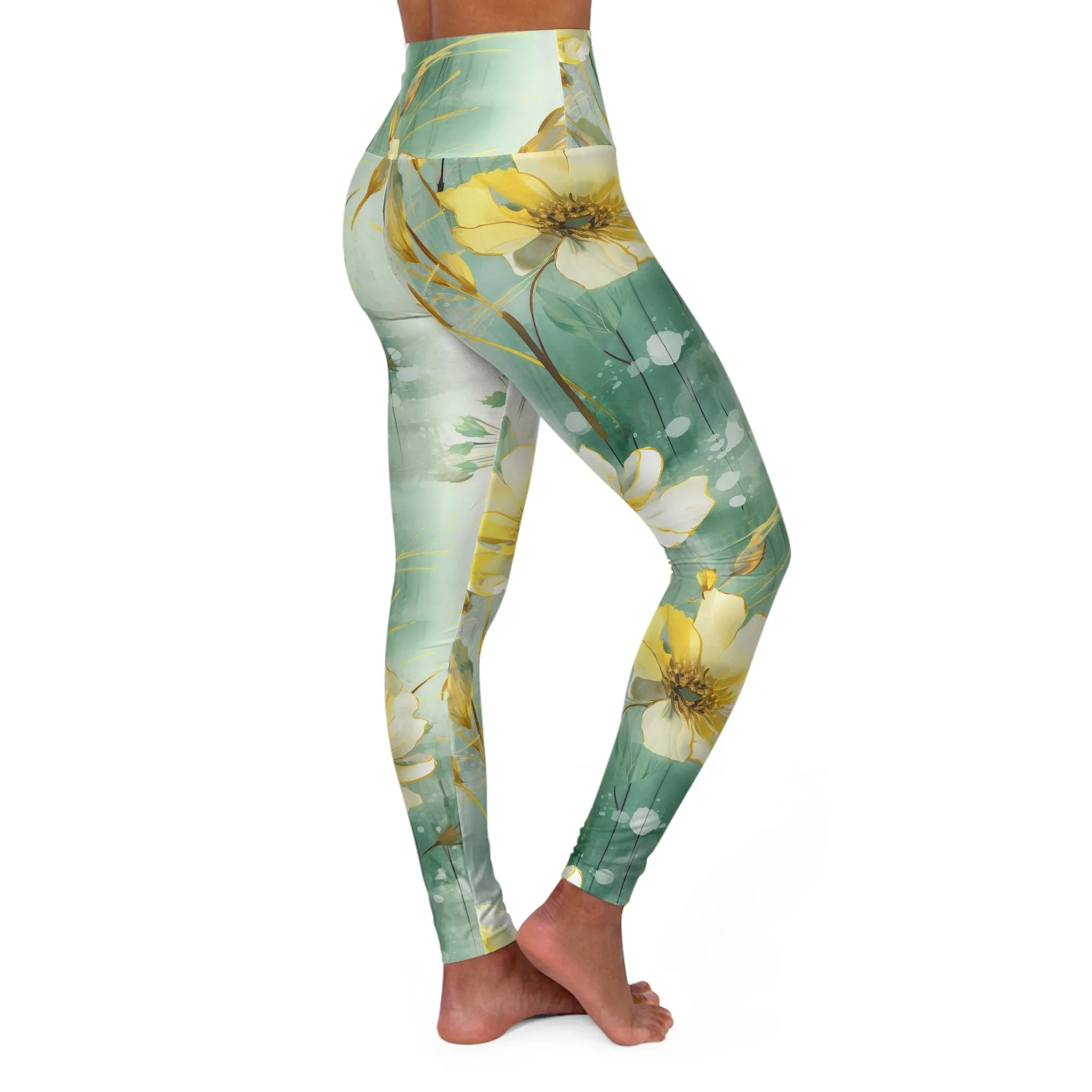 Yellow Floral High Waisted Yoga Leggings - Comfortable & Stylish Activewear