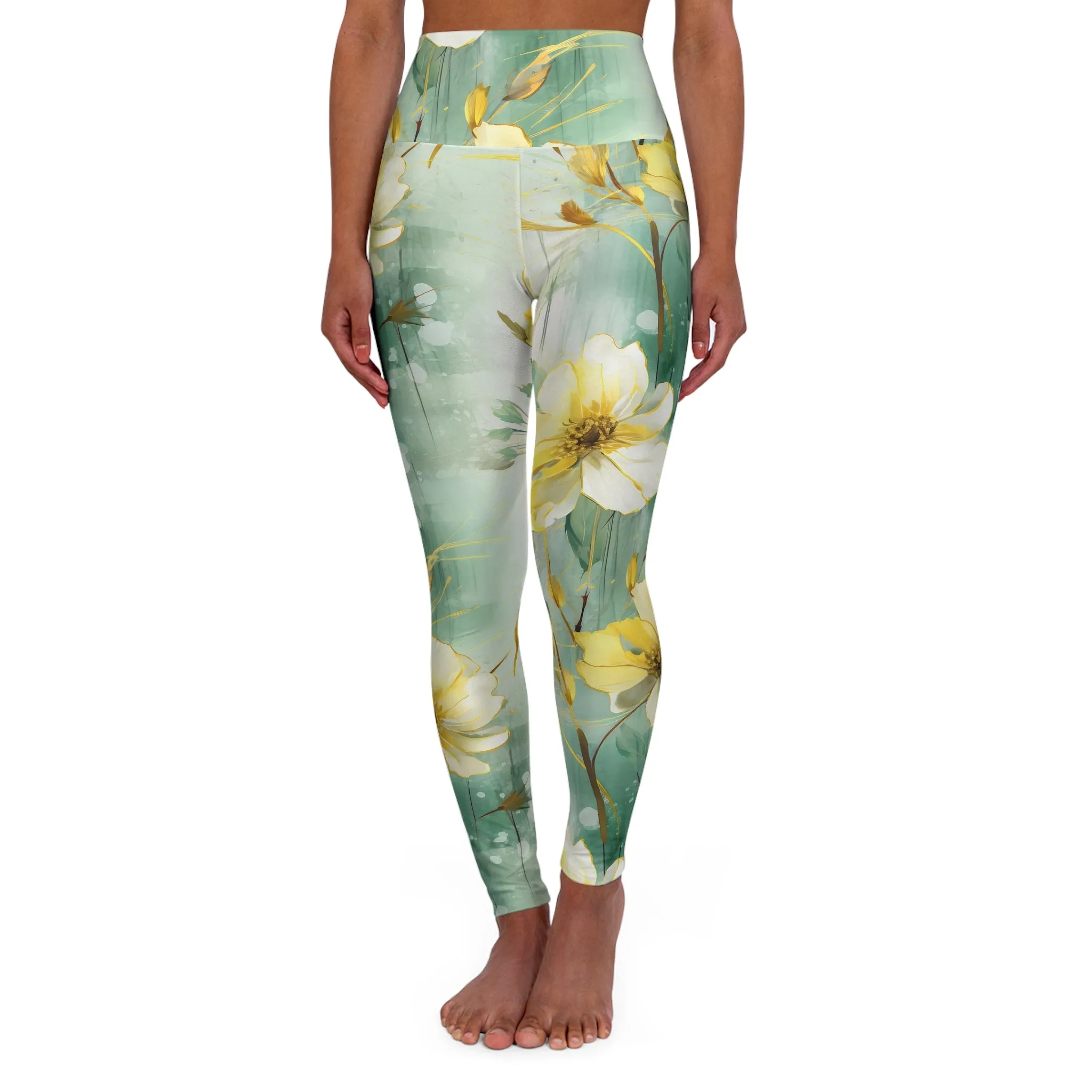 Yellow Floral High Waisted Yoga Leggings - Comfortable & Stylish Activewear