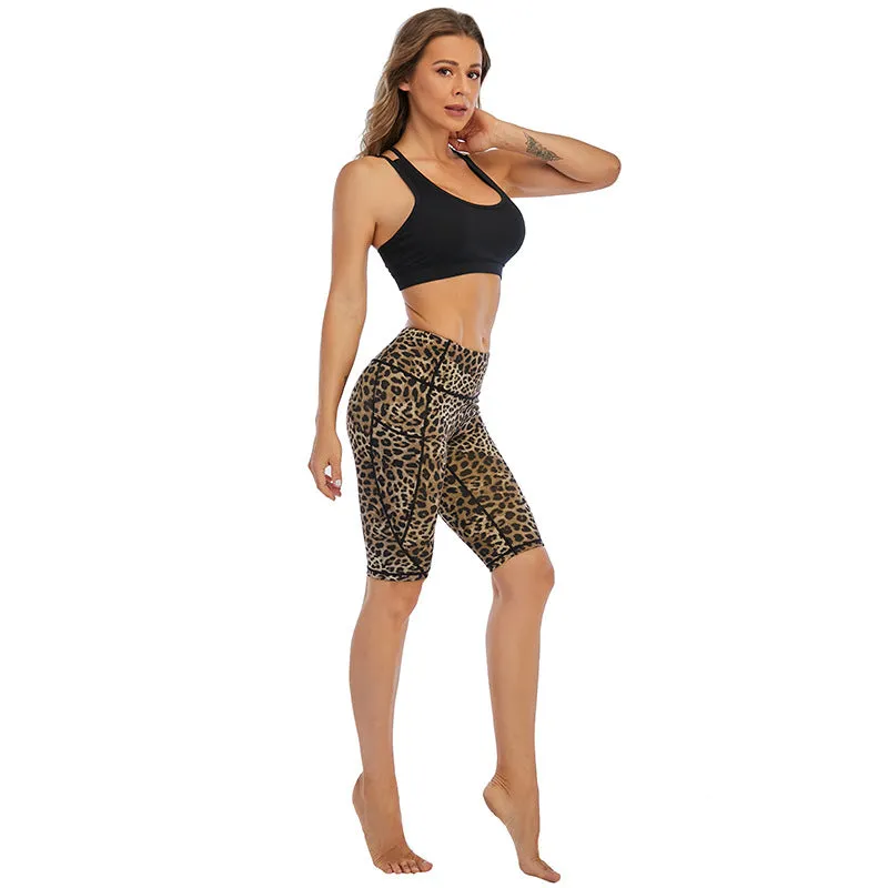 ZABRI Women Running Cameo Leopard Printed Yoga Sports High Waist Yoga Biker Shorts