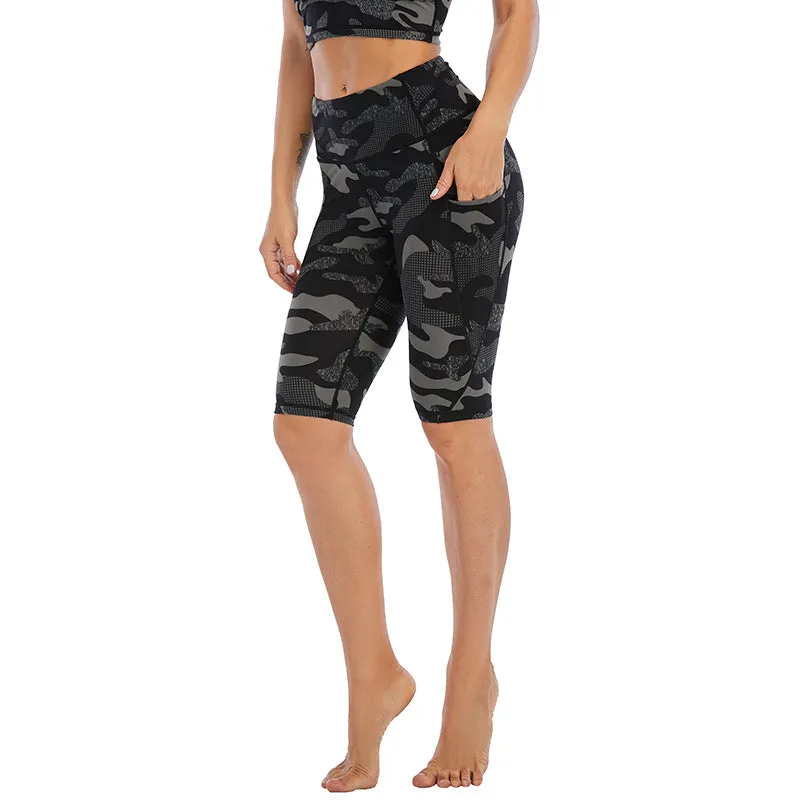 ZABRI Women Running Cameo Leopard Printed Yoga Sports High Waist Yoga Biker Shorts