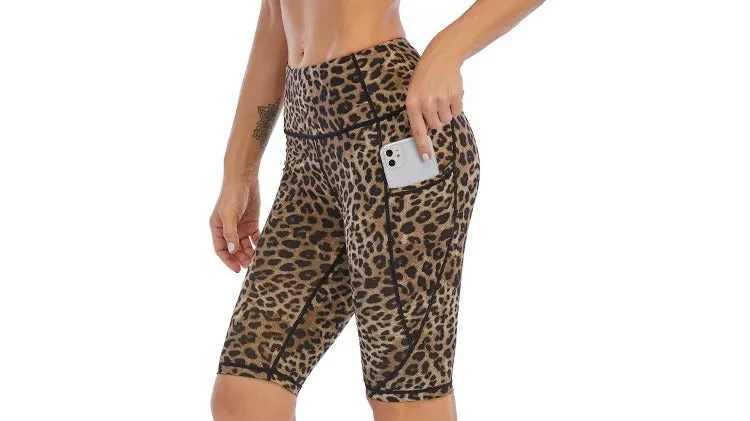 ZABRI Women Running Cameo Leopard Printed Yoga Sports High Waist Yoga Biker Shorts