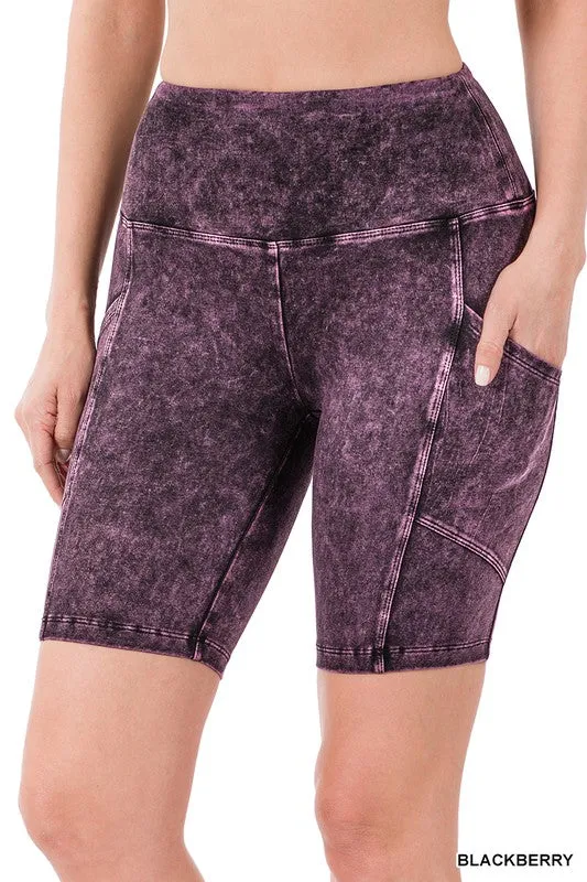 ZENANA Mineral Wash Wide Waistband Pocket Leggings